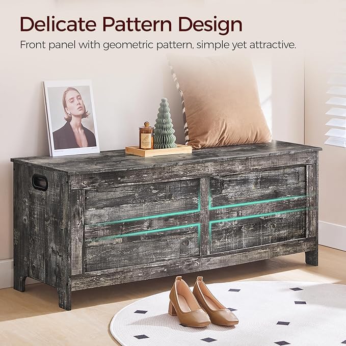 Storage Chest, 47.2” Large Toy Chest, Entryway Storage Trunk, Storage Bench with Safety Hinge, Entrance Bench for Living Room, Entrance, Bedroom, Vintage Gray SCRP48901