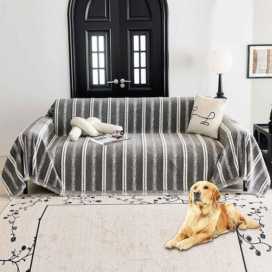 Couch Cover for Dogs Washable Sofa Cover, Sectional Couch Covers, Sofa Covers for 2 Cushion Couch, Non Slip Stripe Sofa Slipcovers Furniture Protector, Couch Protector from Cat Claws, Grey,75''x102''