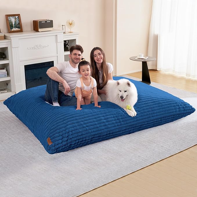 HABUTWAY 4-in-1 Bean Bag Chair, Convertible Chair with High-Density Memory Foam Filling & Machine Washable Cover, Giant Bean Bag Chair for Adults (Blue)