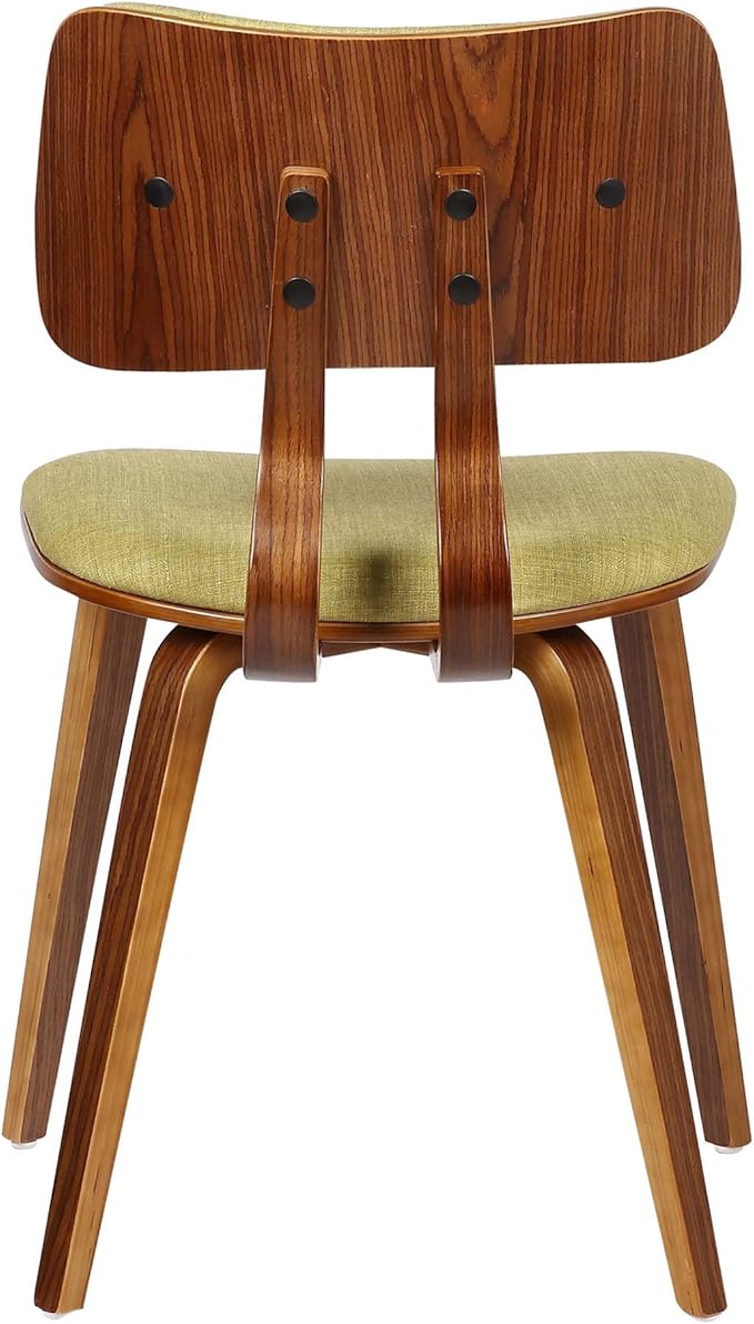 Armen Living Jaguar Mid-Century Dining Chair in Walnut Wood and Green Fabric