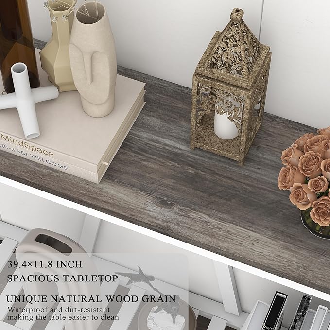 Farmhouse Console Table for Entryway, 39.3 Inch Sofa Table with Storage Shelf, Hallway Table, Narrow Behind Couch Table for Foyer, Living Room，Oak Grey