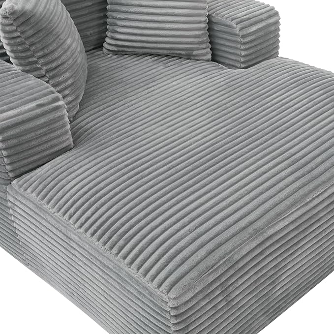 Oversized Chaise Daybed Lounge Sleeper Chair Sofa Bed Indoor, Fluffy Corduroy Upholstered Sleeper Recliner Sofabed Full Foam Boneless Cloud Sofabed W/3 Pillows for Home/Apartment Living Room Bedroom