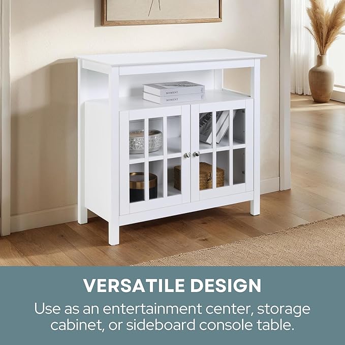 Convenience Concepts Big Sur Highboy TV Stand with Storage Cabinets and Shelves in White Finish