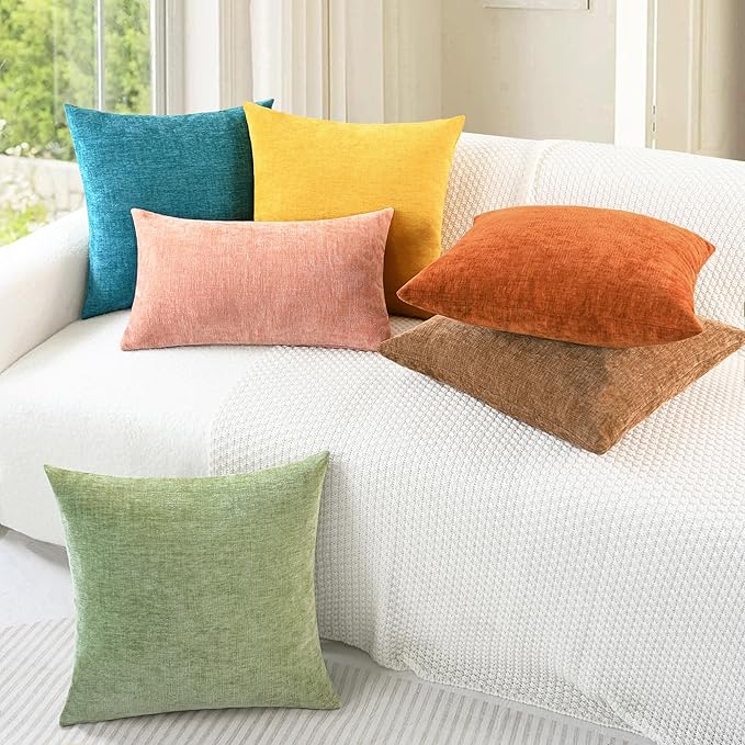 CaliTime Throw Pillow Covers Decorative 20 X 20 Inches Pack of 2 Cozy Chenille Cushion Cases for Couch Sofa Bed Living Room Home Apricot Brown