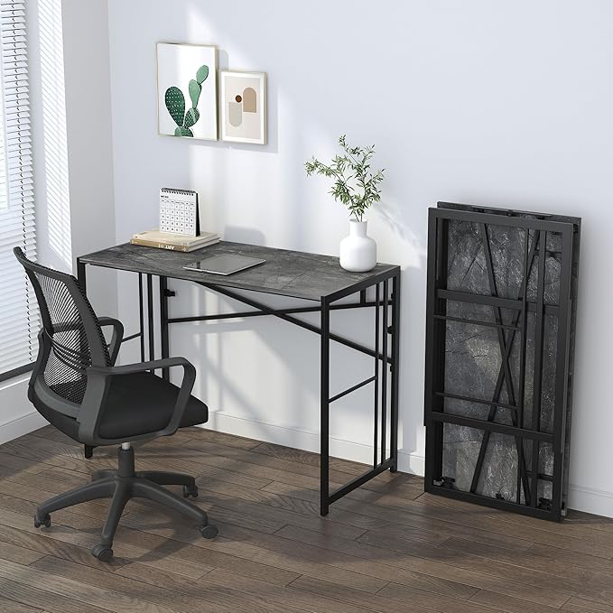 Narrow Folding Computer Desk 35 inch, Writing Gaming Computer Desk for Small Spaces, No Assembly Required Small Office Table, Grey