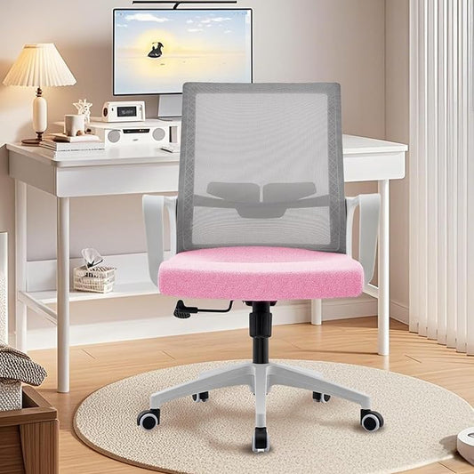 Office Chair ergonomically Designed with Breathable mesh backrest and Lumbar Support Adjustable Height Suitable for Offices Homes bedrooms Study Rooms Pink