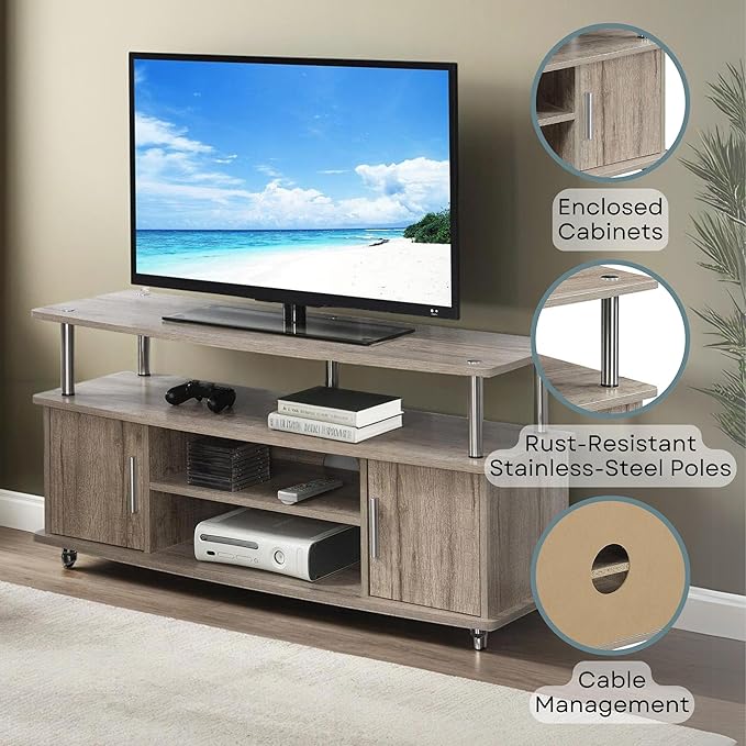 Convenience Concepts Designs2Go Monterey Stand Family Entertainment Center with Storage Cabinets and Shelves, Modern TV Console for Living Room, Office, 47.25", Sandstone