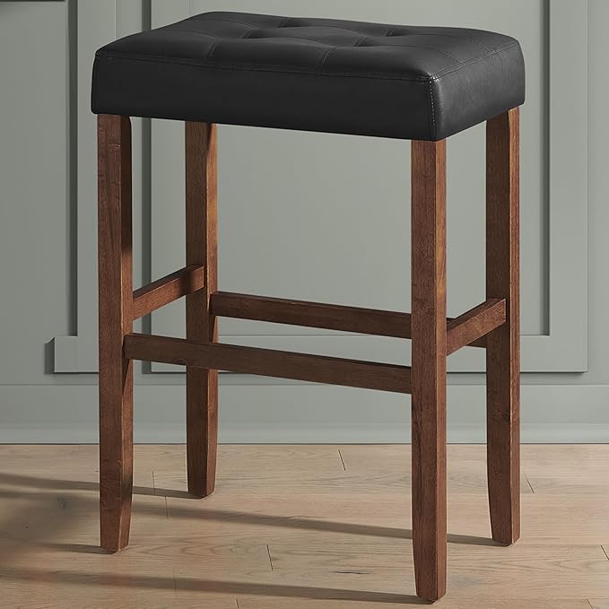 Alaterre Furniture Madison 30-Inch Bar Stool with Faux Leather Seat - Barstool for Kitchen Island or Bar - Backless Barstools (Walnut/Black)