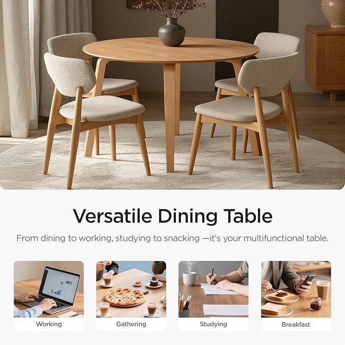 Acanva 47" Small Round Dining Table for 4 Person, MDF Top and Sturdy Wood Base Structure, Modern Design for Kitchen, Compact Space & Apartment, Light Oak