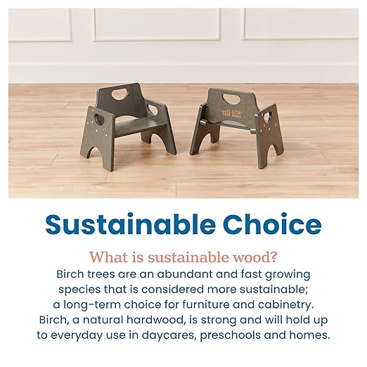 ECR4Kids Stackable Wooden Toddler Chair, 6in, Kids Furniture, Grey Wash, 2-Pack
