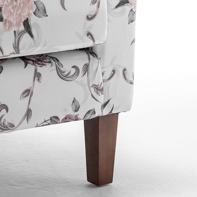 Container Furniture Direct Contemporary Accent Arm Chair with Birch Wood Frame and Velvet Upholstery, Armchair for Office and Living Room Decor, Removable Cushions, 06 Printed Fabric