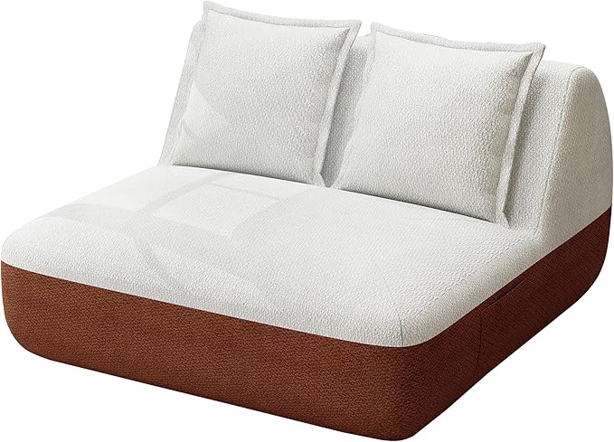 Hobestluk Small Sofa Couch Lounge Sofa Chair for Living Room, Comfy Memory Foam Couch, Mini Sofa with Side Pocket for Living Room, Bedroom (Terracotta+Beige)