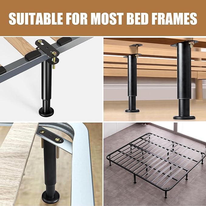 2 Pcs Adjustable Bed Frame Center Support Legs, Heavy Duty Cold Rolled Steel Bed Slat Support Legs With Wider Base, Bed Frame Leg Replacement, Furniture Support Reinforcement Kit, Height 7in To 12.6in
