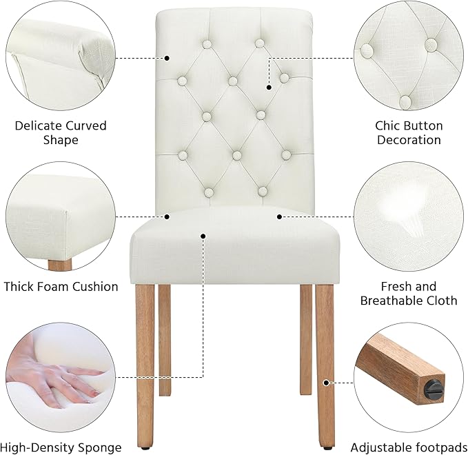 Yaheetech Dining Chairs Set of 2 Fabric Upholstered Dining Room Chairs with Button Tufted High Back and Solid Wood Legs for Kitchen/Living Room/Restaurant, Modern Style, Beige