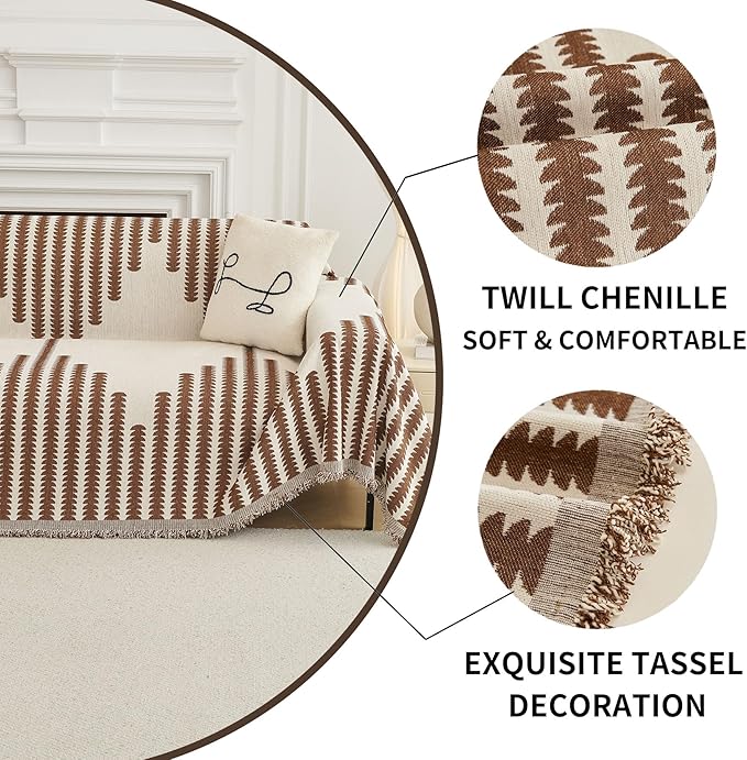 HAOMAIJIA Boho Sofa Covers Couch Covers for 3 Cushion Couch Sofa Pet Friendly Soft Thick Non Slip Couch Cover for Dogs Washable Sectional Couch Covers L Shape Furniture Protector (Brown, 71"x118")