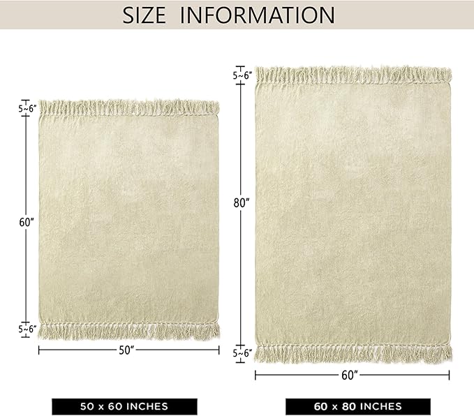 Chenille Throw Blanket for Couch 50"X 60", Soft Cozy Throws with Fringe Tassel for Bed Sofa Chair Cover, Lightweight Knitted Decorative Boho Blankets for Living Room, Light Beige