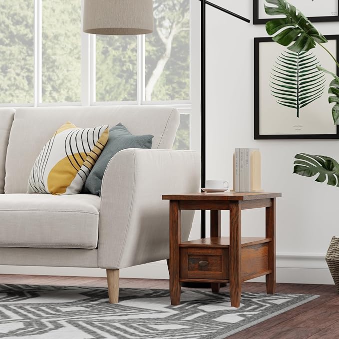 SIMPLIHOME Warm Shaker SOLID WOOD 14 Inch Wide Rectangle Transitional Narrow Side Table in Distressed Charcoal Brown, For the Living Room and Bedroom