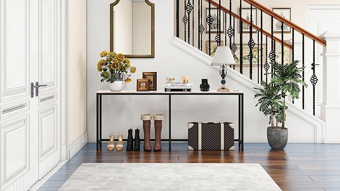 HOMERECOMMEND 70.8 Inch Console Table with USB Ports, Sofa Table with Charging Station, Narrow Entryway Table, Skinny Hallway Table,Maple