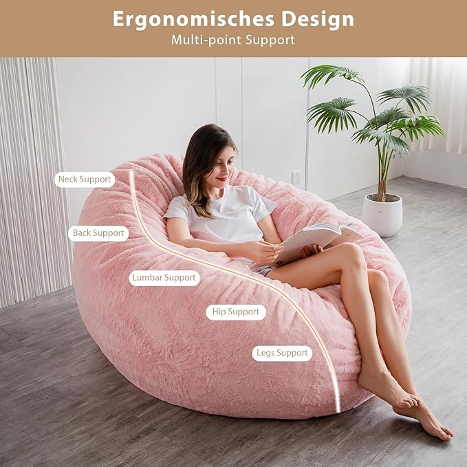 BYBYME 3 in 1 Bean Bag Chair, Convertible Chair Folds from Bean Bag to Lounger, High-Density Foam Filling, Faux Fur Big Sofa Bed, Giant Bean Bag Chair Bed for Adults