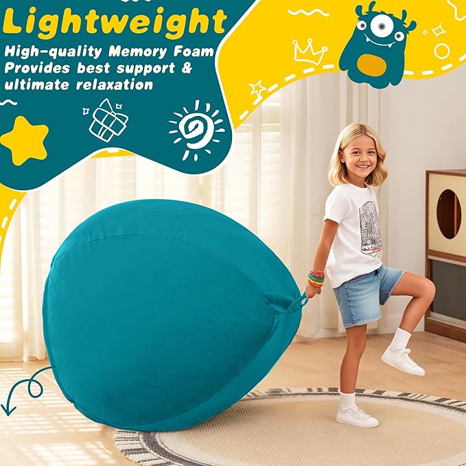 HABUTWAY 2FT Bean Bag Chair, 2' Beanbags Small Bean Bag Chairs with Filling, Teardrop Bean Bag Chair Luxurious Velvet Ultra Soft Fur with Removable Cover (Dark Green)