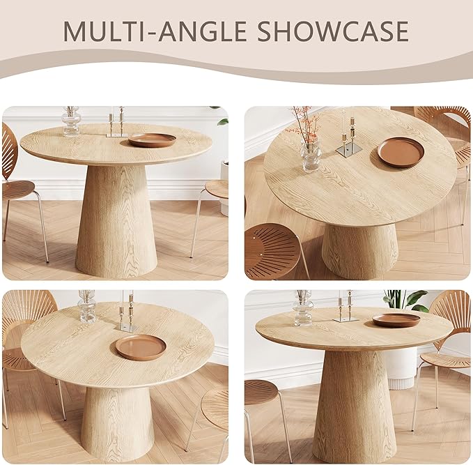 Round Dining Table for 4, 43" Wood Round Kitchen Table, Circle Dining Tables for Kitchen Living Room, Small Spaces