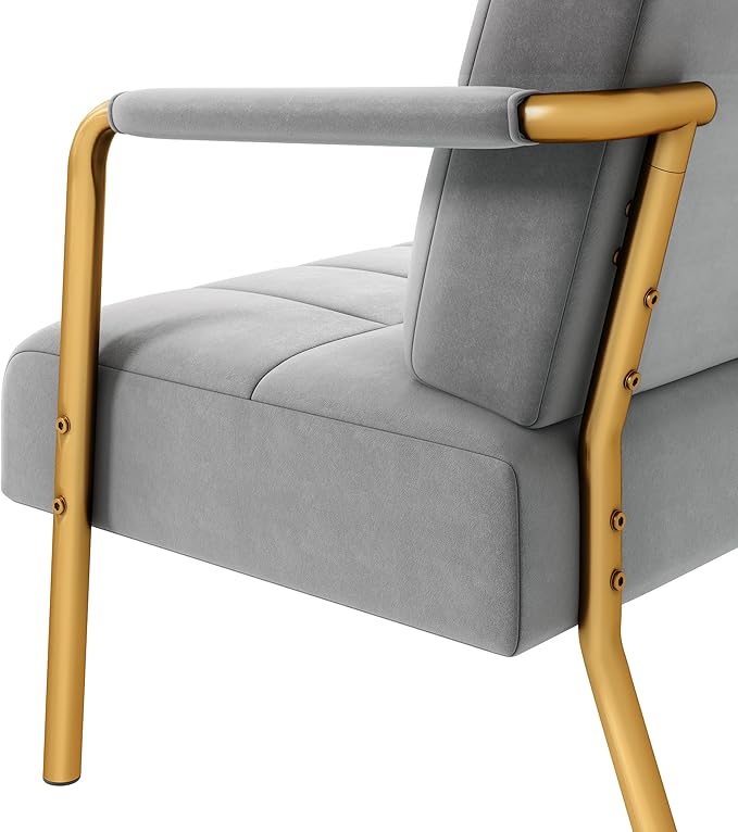 Yaheetech 30" W Modern Sofa Small Sofa Luxurious Velvet Fabric Couch with Gold-Tone Metal Arms and Legs for Living Room, Home Office, Studio Light Gray