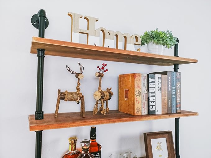 6 Tier Industrial Ladder Pipe Shelf Bookcase, Rustic Wall Mounted Pipe Bookshelves for Decor and Storage