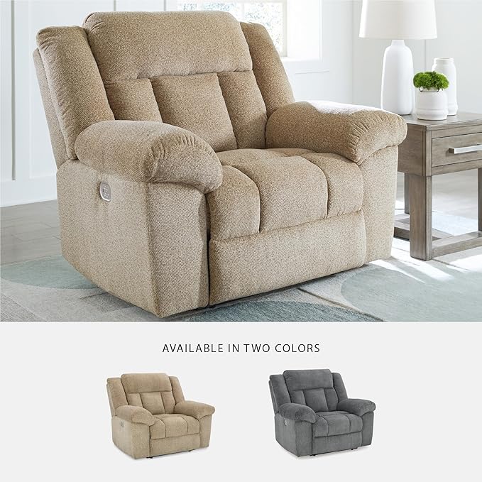 Signature Design by Ashley Tip-Off Classic Wall Hugger Power Recliner with Adjustable Headrest and USB Ports, Light Brown