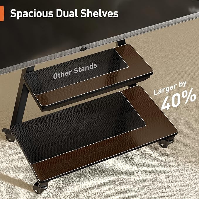 Perlegear Mobile TV Stand with Soundbar Mount, Rolling Floor TV Stand with Wheels for 43-80" TVs up to 132lbs, Mobile TV Cart with Storage Shelves, Tilt Swivel Corner TV Cart Max VESA 600x400mm
