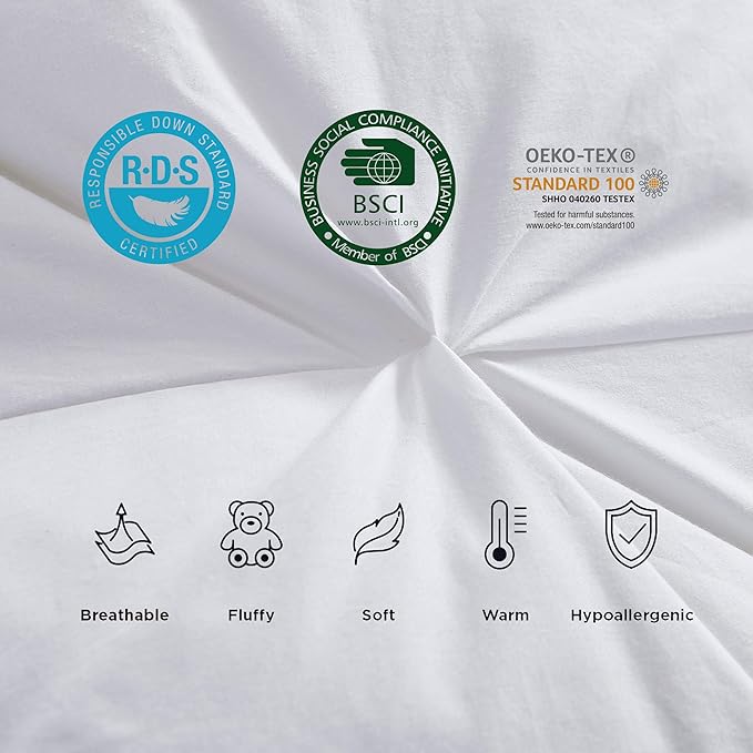 Luxurious All-Season Goose Down Comforter California King (Cal King) Size Duvet Insert, Exquisite Pinch Pleat Design, 1200 Thread Count 100% Egyptian Cotton, 75 oz Fill Weight, White