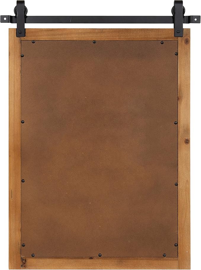 Kate and Laurel Cates Farmhouse Wood Framed Wall Mirror, 18 x 26, Rustic Brown, Barn Door-Inspired Rustic Mirrors for Wall