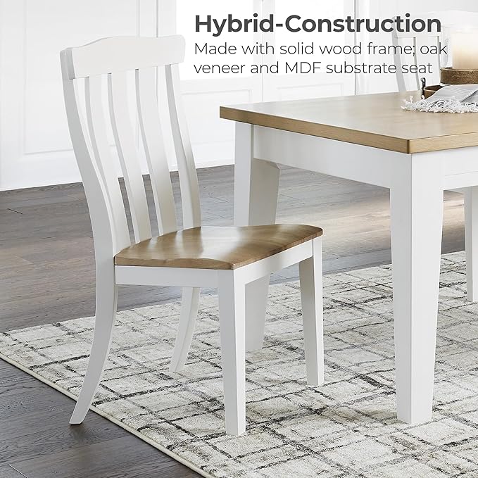 Signature Design by Ashley Ashbryn Farmhouse Armless Dining Chair with Bent Slat Back, Set of 2, White & Light Brown