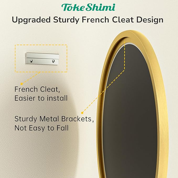 TokeShimi 30 in Round Framed Brushed Gold Mirror Bathroom Tempered, Shatterproof Mirror Circle 30x30 Farmhouse Aluminum Large Wall Mirrored for Vanity, Entryway, Bedroom, Restroom, Living Room