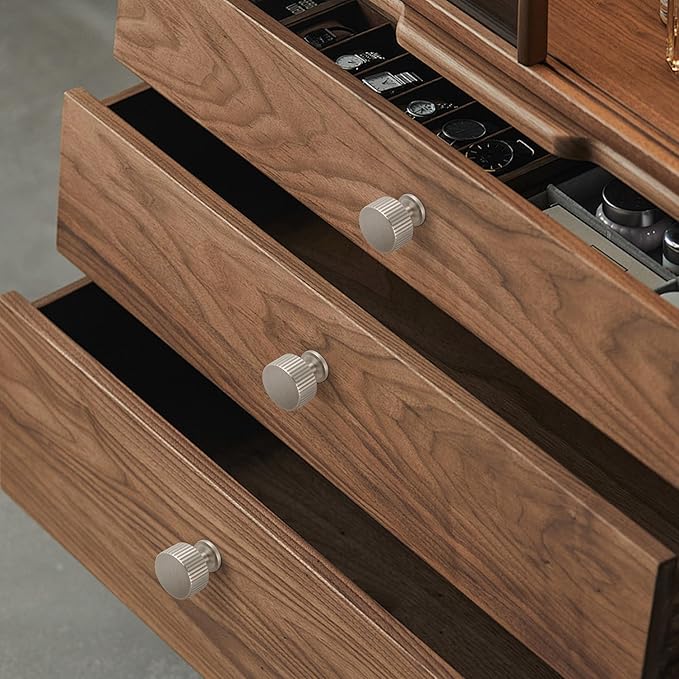 6 Pack Satin Nickel Cabinet Knobs, Solid Brass Drawer Pulls, Modern Kitchen Cabinet Handles for Cupboard, Wardrobe, Bathroom & Closet, Durable Cabinet Hardware
