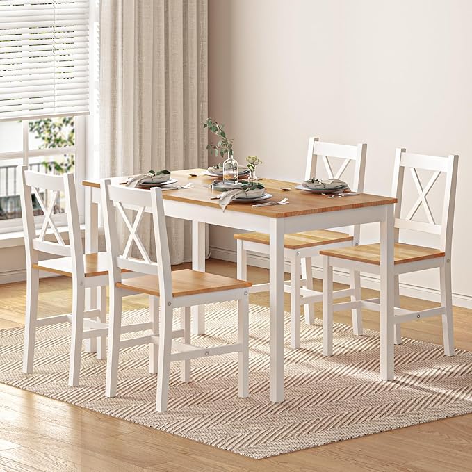 SogesHome 42.52'' Dining Table Set with 4 Chairs, 5-Piece Modern Chic Design, Premium Construction, Versatile Functionality, Easy Assembly, Oak and White Finish, Oak