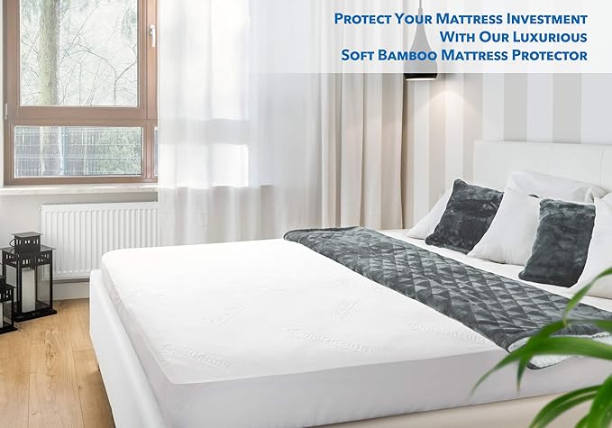 PlushDeluxe Premium Viscose Mattress Protector – Cal-King Size, Waterproof, & Ultra Soft Breathable Noiseless Washable Bed Mattress Cover for Comfort & Protection 72X84 Inches