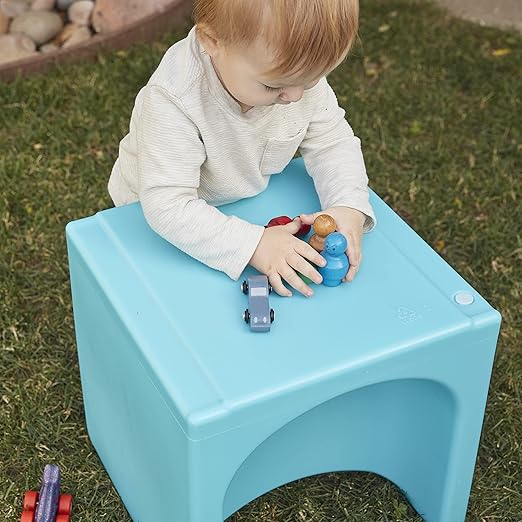 ECR4Kids Tri-Me Table and Cube Chair Set, Multipurpose Furniture, Cyan, 3-Piece