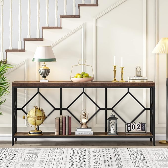 Tribesigns 71 Inch Extra Long Sofa Table, Narrow Long Sofa Console Tables Behind Couch Table with Open Storage Shelf