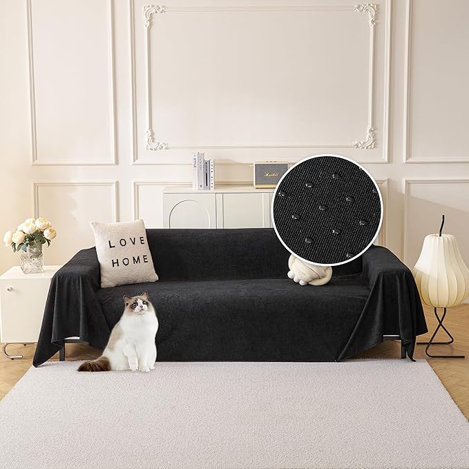 MYSKY HOME Black Couch Covers for Sectional Sofa, Couch Covers for Dogs Washable Couch Cover Blanket, Non Slip Sofa Slipcovers, Super Soft Sofa Towel for Kids, Pets, 91" x 134"