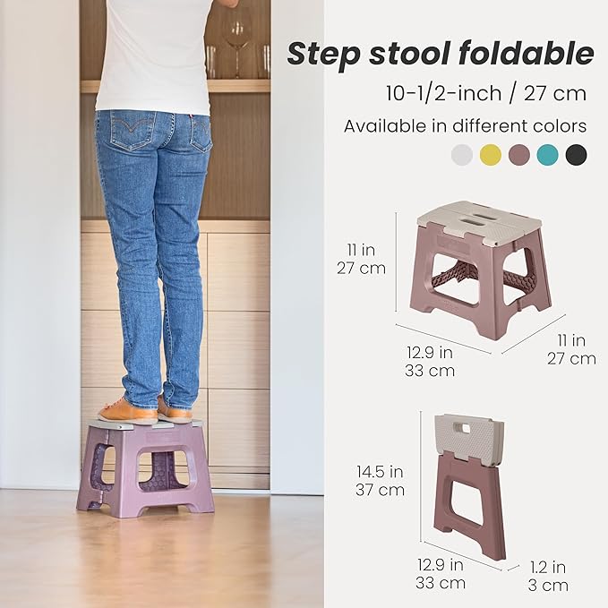 Vigar Compact Step Stool Foldable, 10-1/2-inch Step Stools for Adults up to 330 Pound, Lightweight Stool, Non-Slip Folding Step Stool, Raisin in the Sun﻿