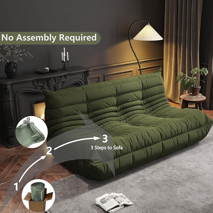 Bean Bag Chairs for Adults, BeanBag Reading Chair Memory Foam Couch 3-Seater, Floor Chair Soft Teddy Material, Comfy Reading Nook Chairs for Bedroom Living Room Office (Green)