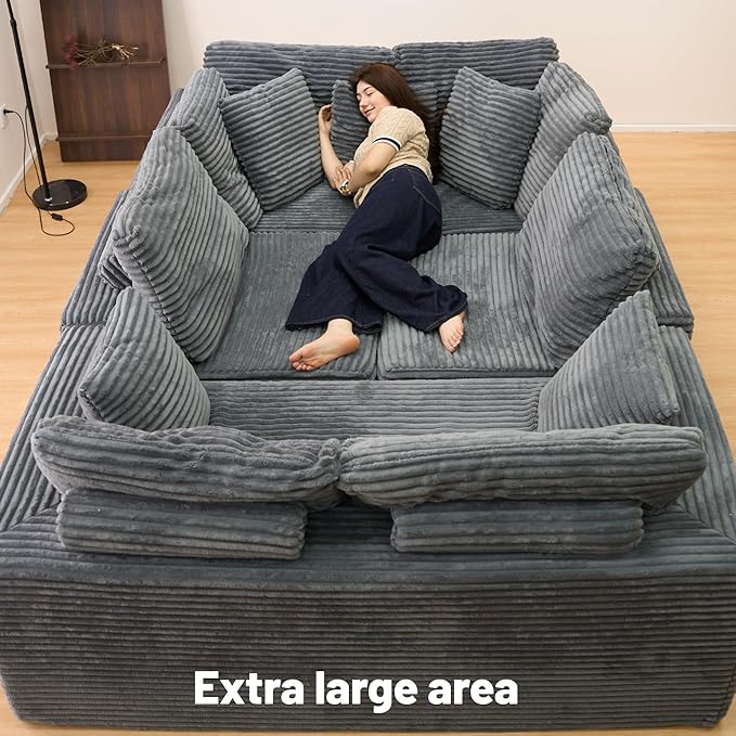 KEIKI 135" U Shape Sectional Sofa,6-Seater Modular Couch with Striped Corduroy Fabric for Living Room,Customizable Design