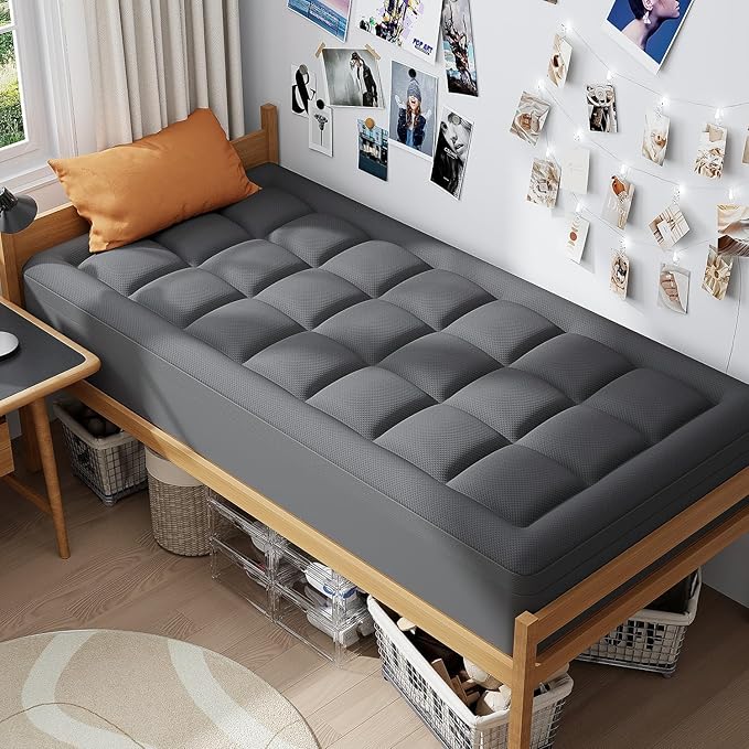 ELEMUSE Dual Layer 3 Inch Memory Foam Mattress Topper Twin XL, Dorm Room 2 Inch Cooling Gel Memory Foam Plus 1 Inch Down Alternative Pillowtop Mattress Pad, College Essential, Comfort Support, Grey