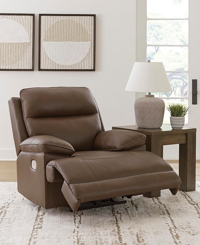 Signature Design by Ashley VonRyan Modern Zero Gravity Leather Match Power Recliner with Adjustable Headrest and USB Ports, Dark Brown