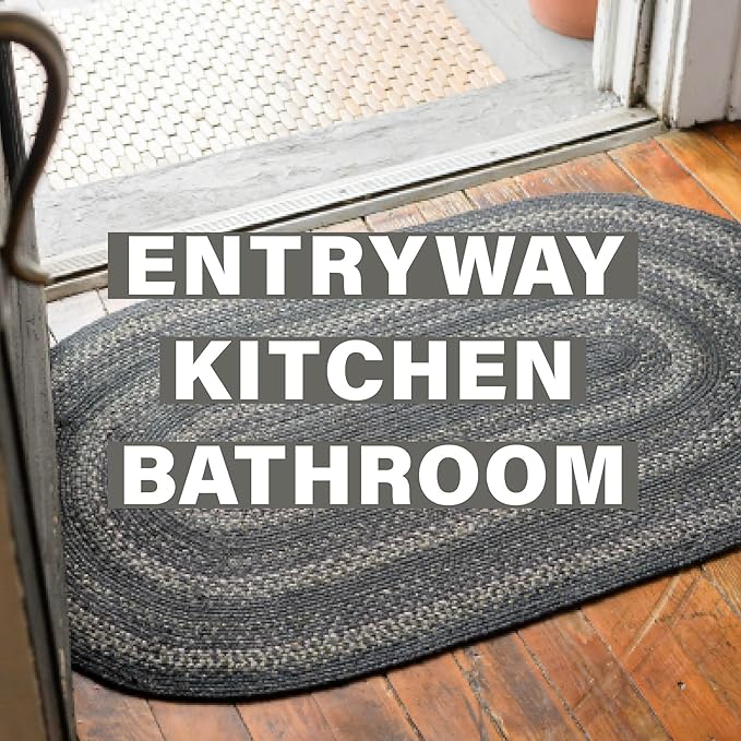 Homespice Jet Black Jute Rug 20x30 - Hand Braided Kitchen Rugs for Primitive Decor