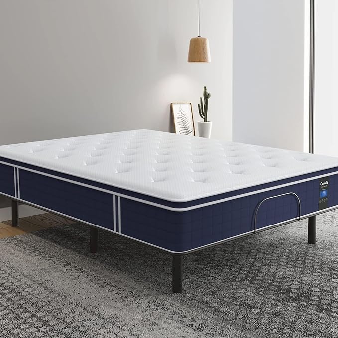 Coolvie 12 Inch King Size Mattress, Firm Feel Fiberglass Free Hybrid Mattress for Extra Lumbar & Hip Support, Cooling Knit Fabric Cover- King Mattress in a Box, CertiPUR-US® Certified foam-80x76x12