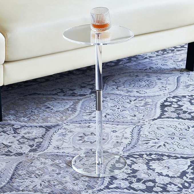 Small Side Table Acrylic Round Drink Table Clear End Table Modern Accent Acrylic Table 10 inch for Living Room Dorm Bedroom Bathroom Outdoor