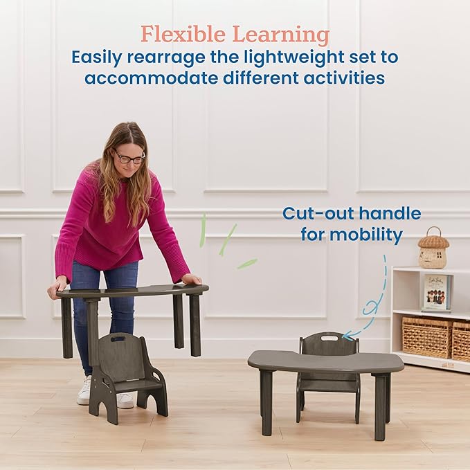ECR4Kids Little Learner Table and Chair Set, Kids Furniture, Grey Wash
