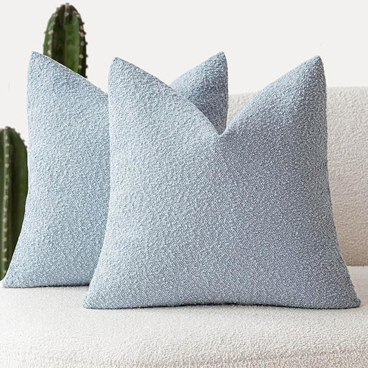 Foindtower Set of 2, Decorative Textured Boucle Throw Pillow Covers Accent Solid Pillow Cases Neutral Soft Cozy Couch Cushion Case for Chair Sofa Bedroom Living Room Home Decor 26 x 26 Inch Light Blue