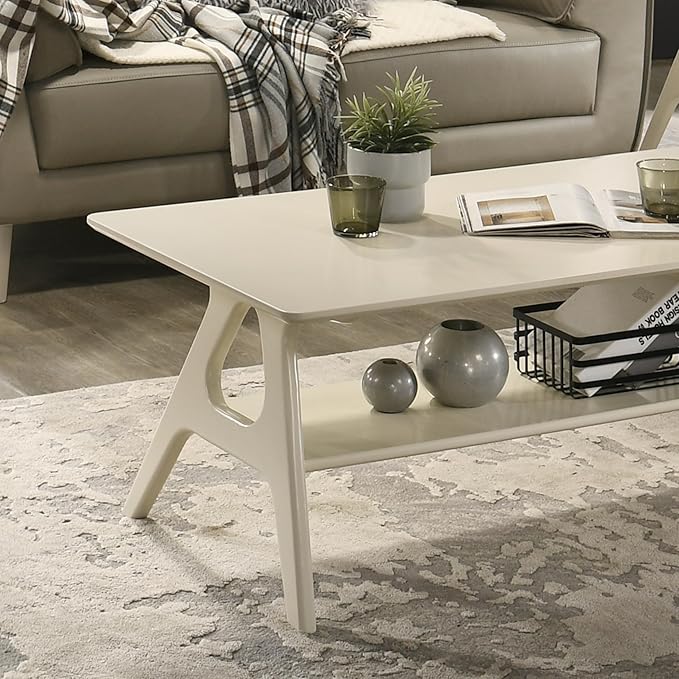 Roundhill Furniture Arona 3-Piece Coffee Table Set, Coffee Table and Two End Tables, Off-White Finish